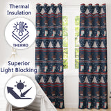 Winter Knit Reindeer Mountain Pattern Blue White Snow Nordic Christmas  Readymade Eyelet Ring Top Thermal 100% Blackout Curtains