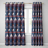 Winter Knit Reindeer Mountain Pattern Blue White Snow Nordic Christmas  Readymade Eyelet Ring Top Thermal 100% Blackout Curtains