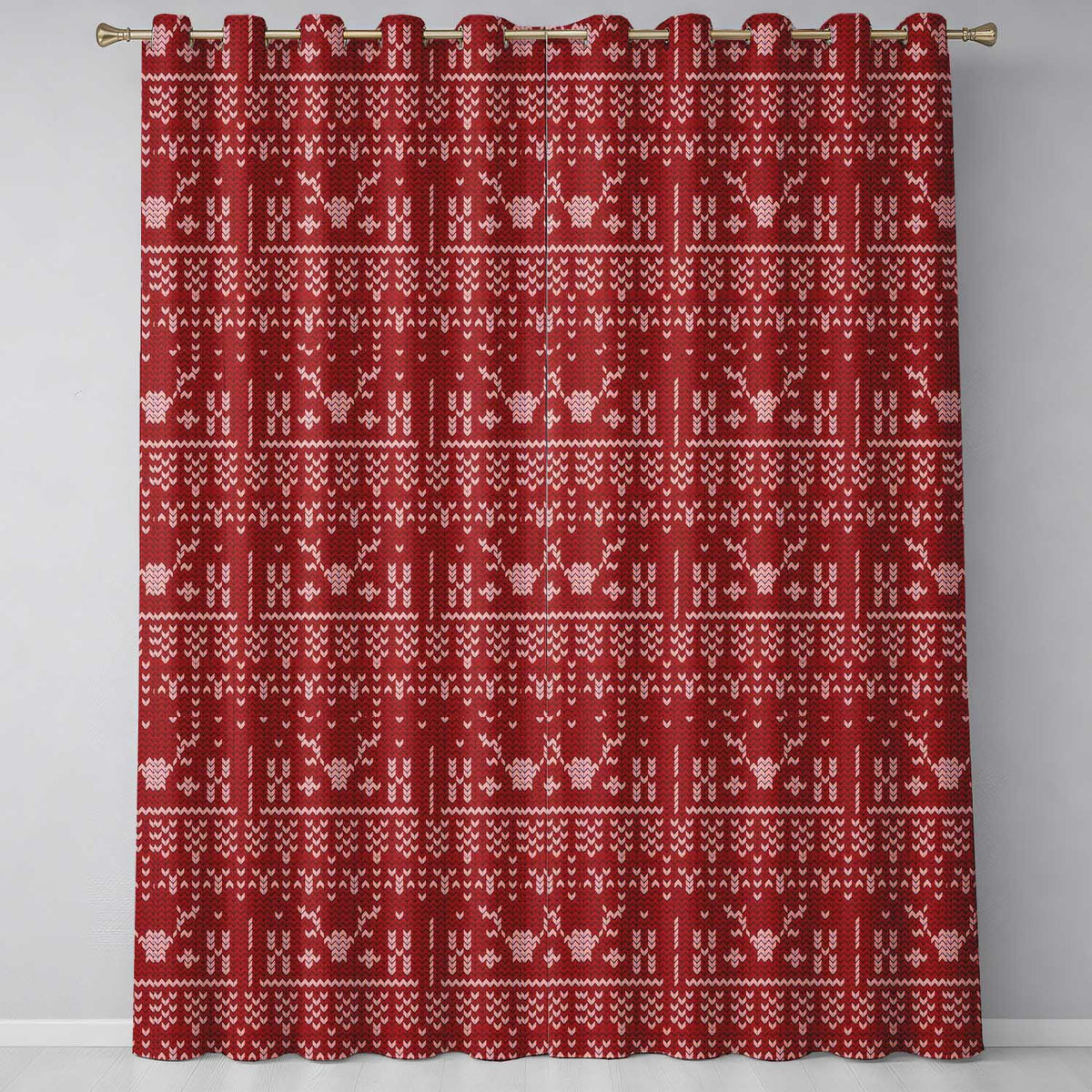 RedNordic Knit Heart Snowflake Pattern Christmas Sweater Style Festive Seamless  Readymade Eyelet Ring Top Thermal 100% Blackout Curtains
