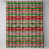 Classic Red Green White Knit Stripe Pattern Nordic Christmas Sweater Style  Readymade Eyelet Ring Top Thermal 100% Blackout Curtains