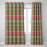 Classic Red Green White Knit Stripe Pattern Nordic Christmas Sweater Style  Readymade Eyelet Ring Top Thermal 100% Blackout Curtains