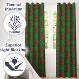 Festive Holly Leaf Berry Knit Pattern Green Red Christmas Seamless Nordic Style  Readymade Eyelet Ring Top Thermal 100% Blackout Curtains