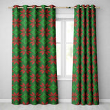 Festive Holly Leaf Berry Knit Pattern Green Red Christmas Seamless Nordic Style  Readymade Eyelet Ring Top Thermal 100% Blackout Curtains