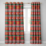 Nordic Deer Heart Tree Knit Pattern Red Green White Festive Seamless Christmas  Readymade Eyelet Ring Top Thermal 100% Blackout Curtains