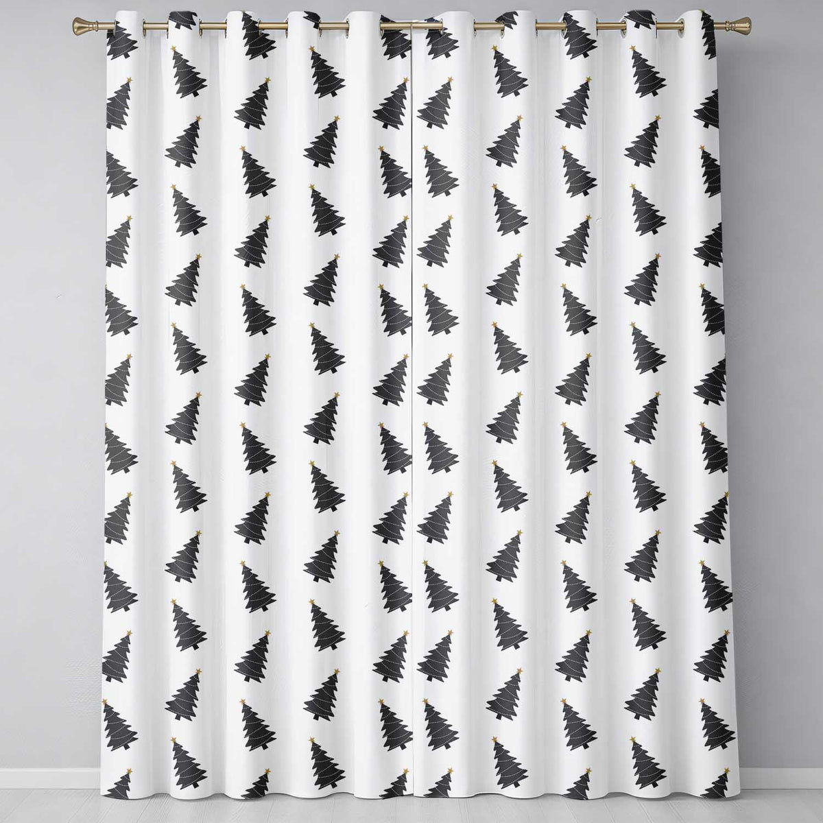 Minimal Christmas Tree Pattern Grey Background Simple Holiday Seamless Modern  Readymade Eyelet Ring Top Thermal 100% Blackout Curtains