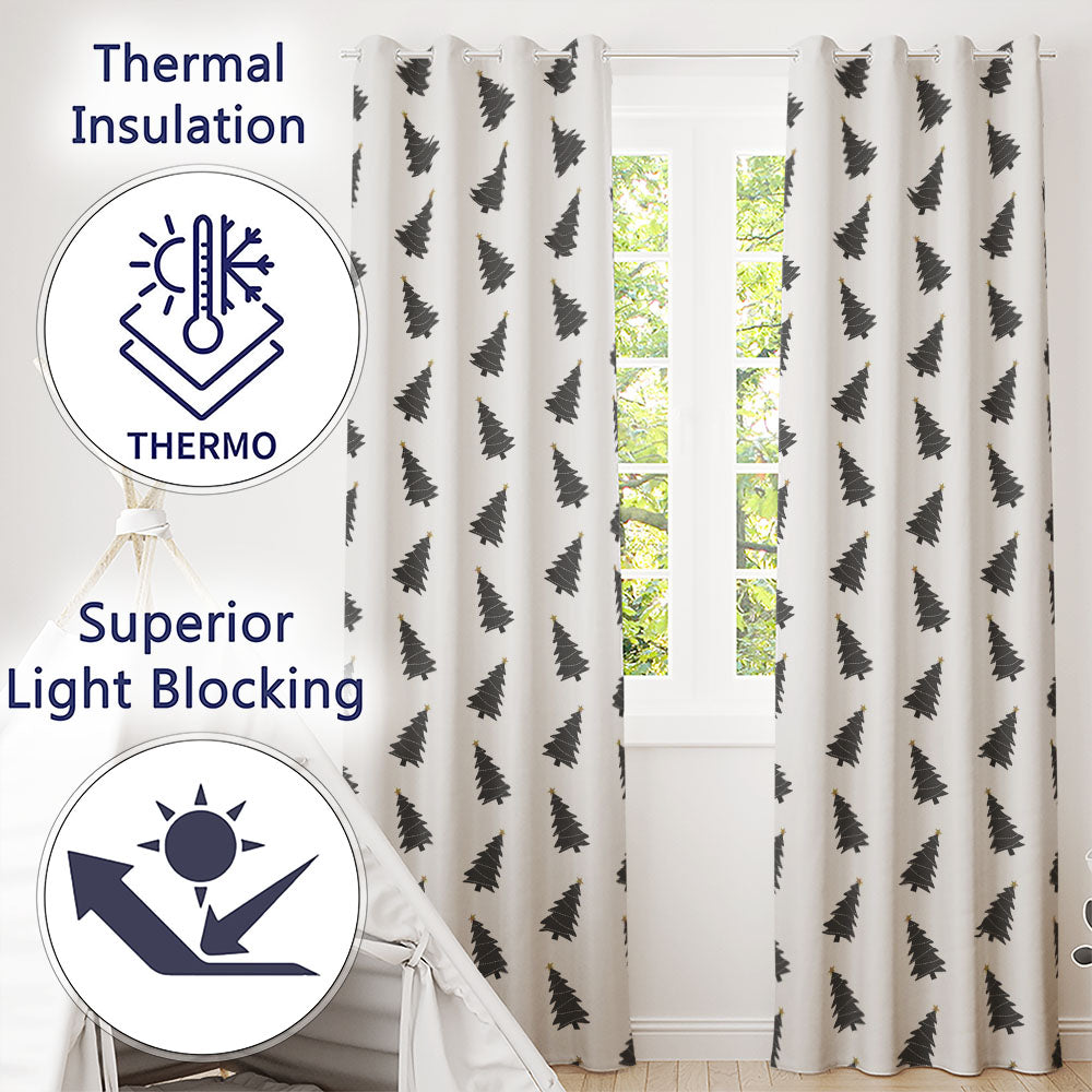 Minimal Christmas Tree Pattern Grey Background Simple Holiday Seamless Modern  Readymade Eyelet Ring Top Thermal 100% Blackout Curtains