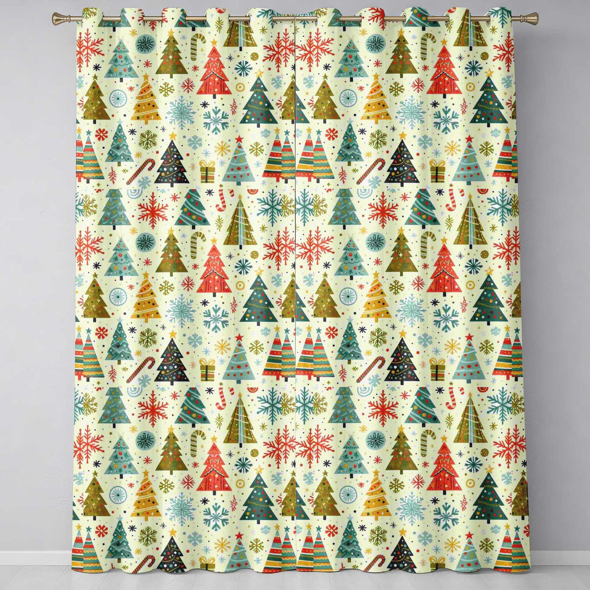 Playful Christmas Trees Candy Canes Snowflakes Festive Seamless Pattern  Readymade Eyelet Ring Top Thermal 100% Blackout Curtains