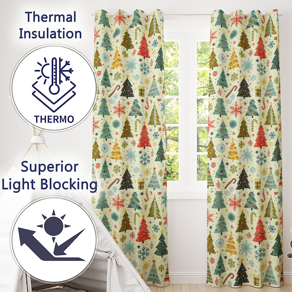Playful Christmas Trees Candy Canes Snowflakes Festive Seamless Pattern  Readymade Eyelet Ring Top Thermal 100% Blackout Curtains