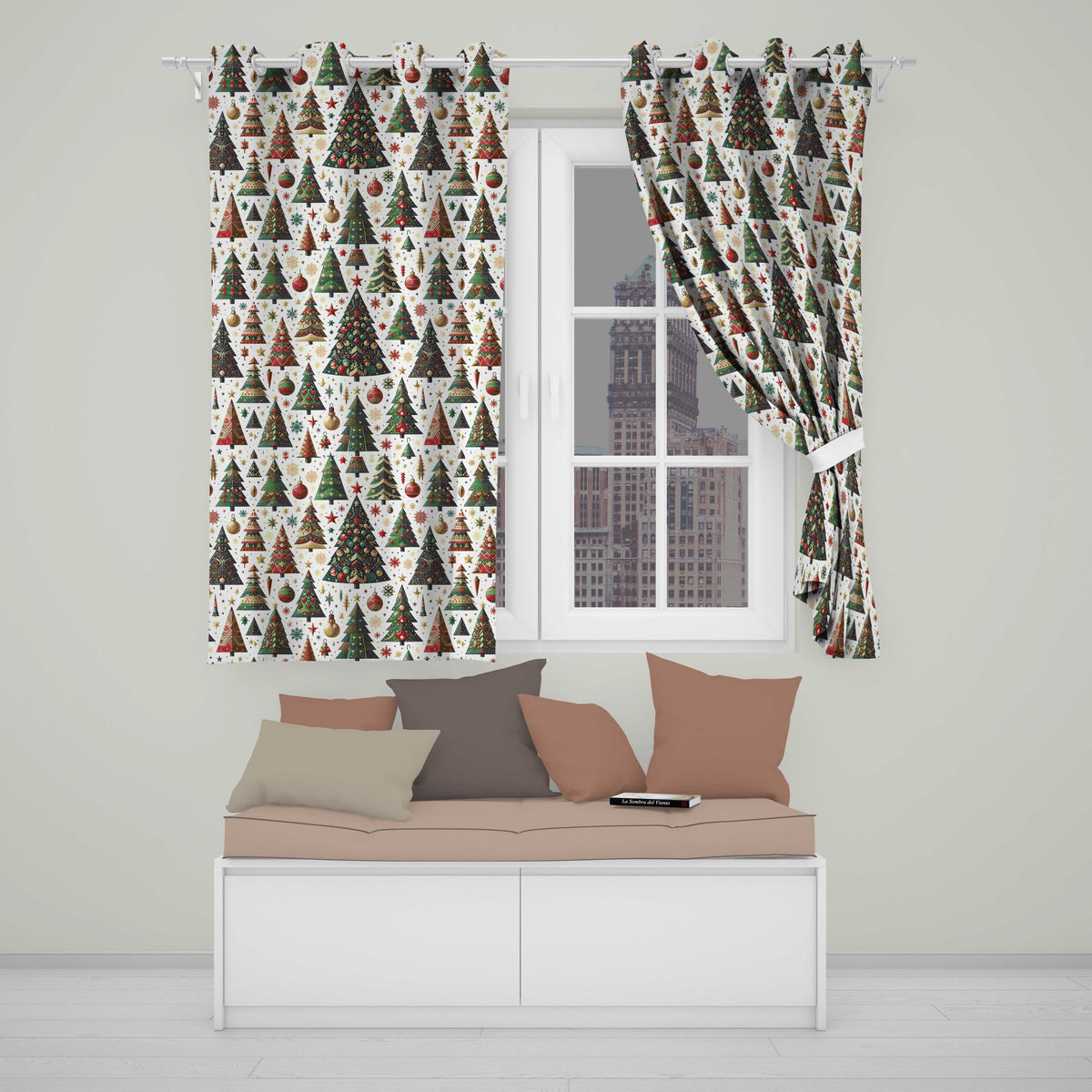 Classic Christmas Trees Ornaments Snowflakes Festive Holiday Seamless Pattern  Readymade Eyelet Ring Top Thermal 100% Blackout Curtains