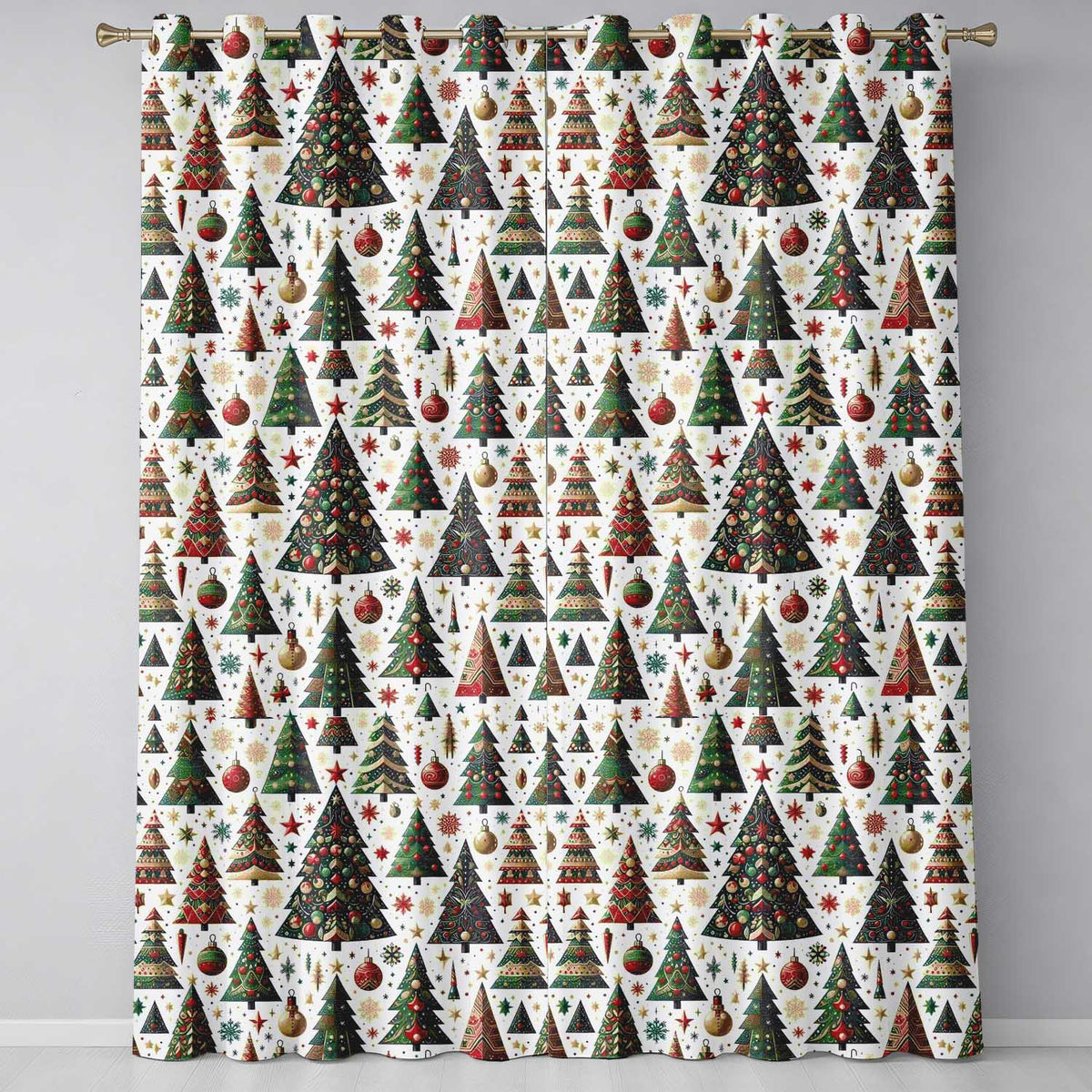 Classic Christmas Trees Ornaments Snowflakes Festive Holiday Seamless Pattern  Readymade Eyelet Ring Top Thermal 100% Blackout Curtains