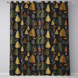 Modern Christmas Trees Golden Leaves Dark Background Festive Seamless Pattern  Readymade Eyelet Ring Top Thermal 100% Blackout Curtains
