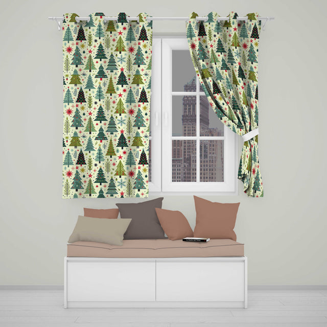 Minimal Christmas Trees Stars Leaves Nordic Holiday Seamless Pattern  Readymade Eyelet Ring Top Thermal 100% Blackout Curtains