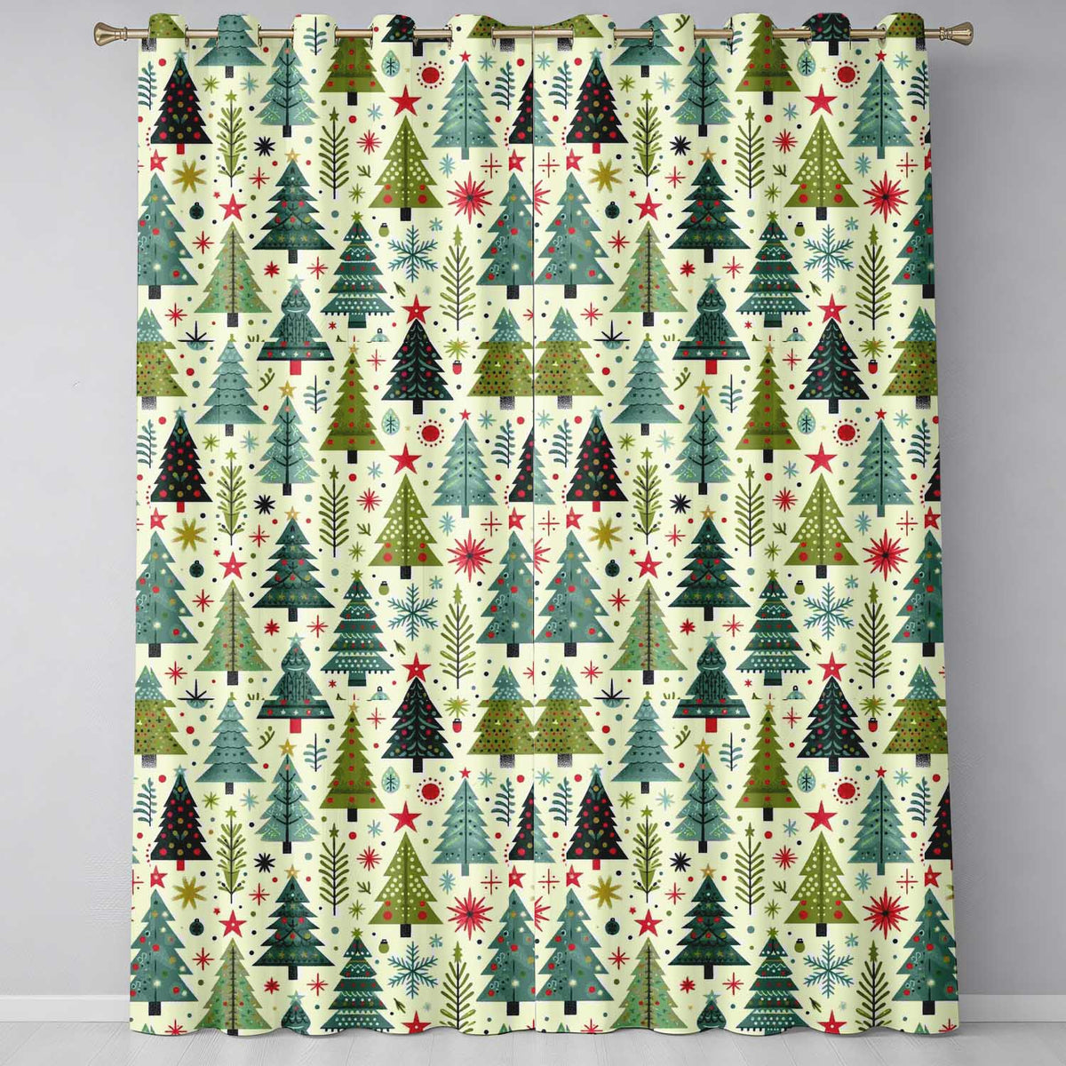 Minimal Christmas Trees Stars Leaves Nordic Holiday Seamless Pattern  Readymade Eyelet Ring Top Thermal 100% Blackout Curtains