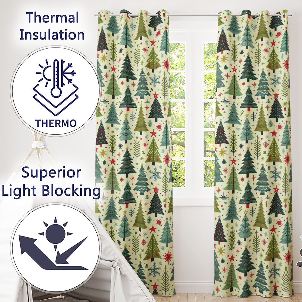 Minimal Christmas Trees Stars Leaves Nordic Holiday Seamless Pattern  Readymade Eyelet Ring Top Thermal 100% Blackout Curtains