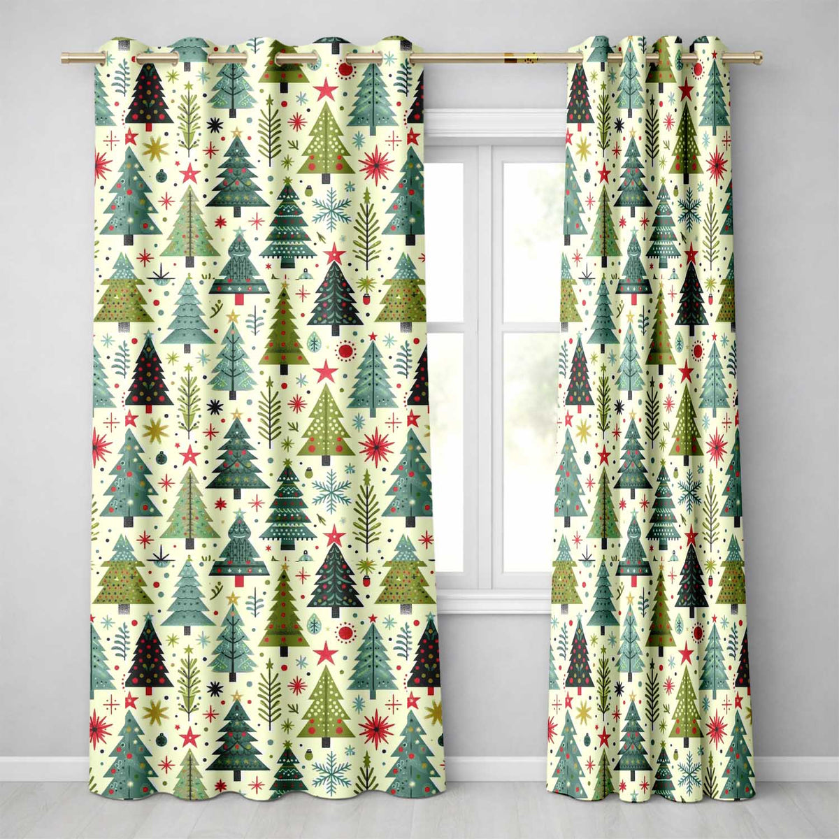 Minimal Christmas Trees Stars Leaves Nordic Holiday Seamless Pattern  Readymade Eyelet Ring Top Thermal 100% Blackout Curtains
