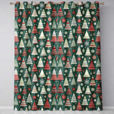 Scandi Christmas Trees Red White Green Snowflakes Nordic Seamless Pattern  Readymade Eyelet Ring Top Thermal 100% Blackout Curtains