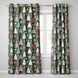 Scandi Christmas Trees Red White Green Snowflakes Nordic Seamless Pattern  Readymade Eyelet Ring Top Thermal 100% Blackout Curtains