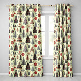 Elegant Christmas Trees Red Green Gold Stars Ornaments Seamless Pattern  Readymade Eyelet Ring Top Thermal 100% Blackout Curtains