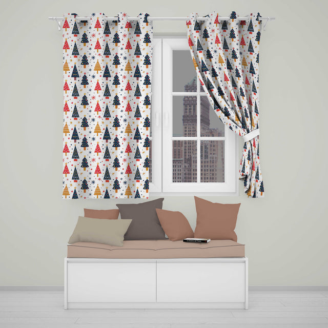 Nordic Christmas Trees Red White Green Snowflakes Festive Seamless Pattern  Readymade Eyelet Ring Top Thermal 100% Blackout Curtains