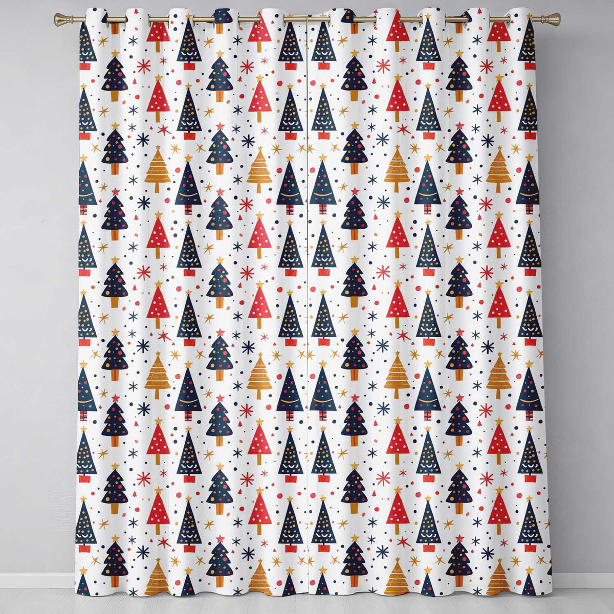 Nordic Christmas Trees Red White Green Snowflakes Festive Seamless Pattern  Readymade Eyelet Ring Top Thermal 100% Blackout Curtains