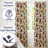 Vintage Christmas Trees Ornaments Red Green Holiday Seamless Pattern  Readymade Eyelet Ring Top Thermal 100% Blackout Curtains