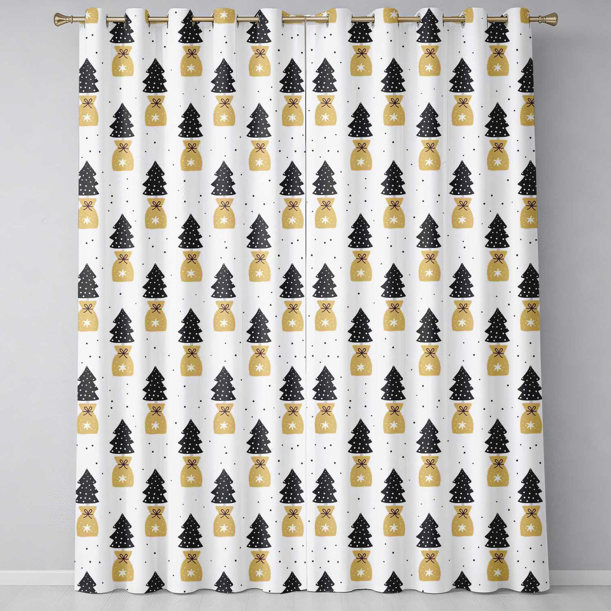 Scandi Christmas Trees Gift Bags Neutral Festive Seamless Pattern  Readymade Eyelet Ring Top Thermal 100% Blackout Curtains