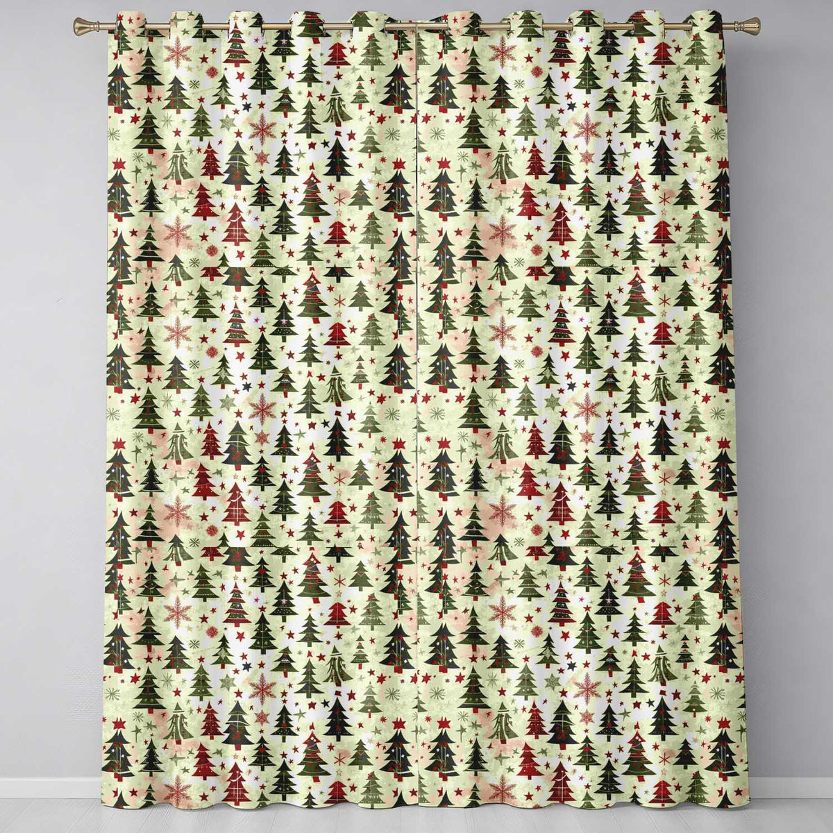 Rustic Christmas Trees Stars Holiday Winter Seamless Pattern  Readymade Eyelet Ring Top Thermal 100% Blackout Curtains