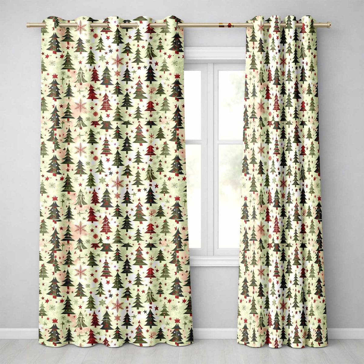 Rustic Christmas Trees Stars Holiday Winter Seamless Pattern  Readymade Eyelet Ring Top Thermal 100% Blackout Curtains