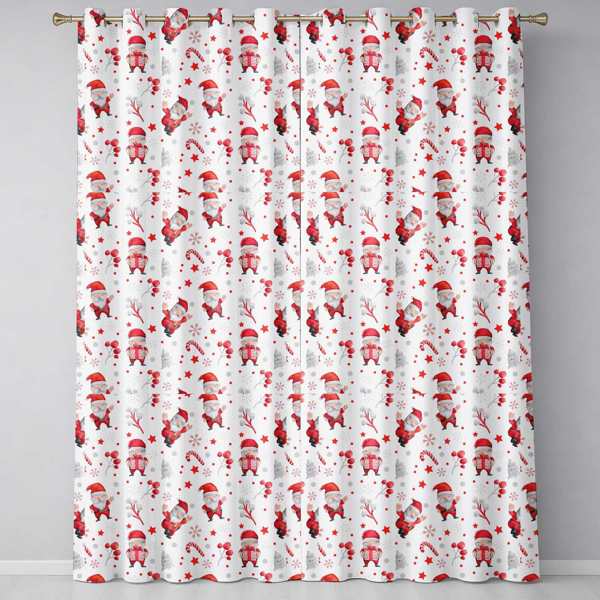 Cute Santa Claus Gift Stars Snowflakes Seamless Pattern  Readymade Eyelet Ring Top Thermal 100% Blackout Curtains