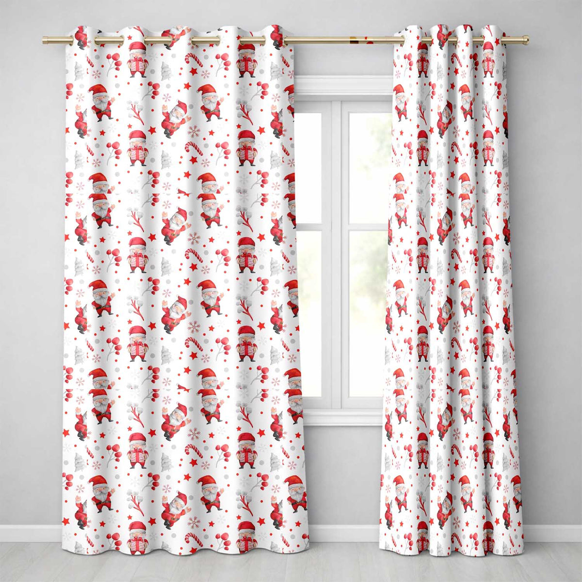 Cute Santa Claus Gift Stars Snowflakes Seamless Pattern  Readymade Eyelet Ring Top Thermal 100% Blackout Curtains