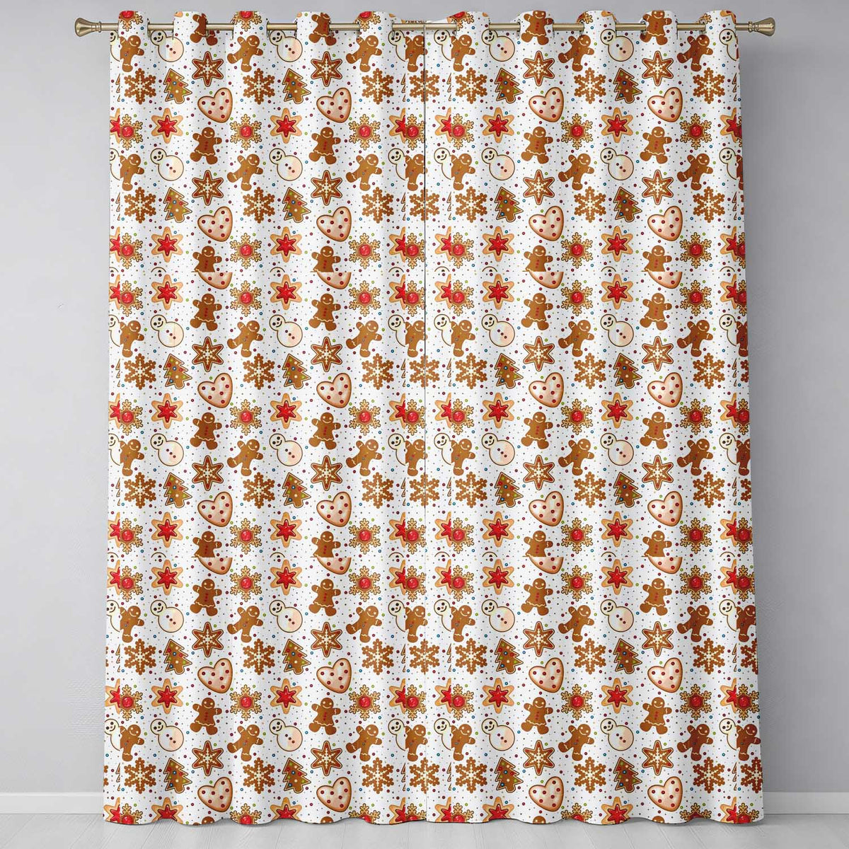 Cute Gingerbread Cookies Stars Hearts Snowflakes Seamless Pattern  Readymade Eyelet Ring Top Thermal 100% Blackout Curtains