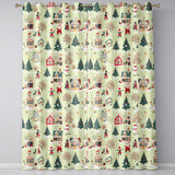 Vintage Christmas Village Snowman Santa Winter Scene Seamless Pattern  Readymade Eyelet Ring Top Thermal 100% Blackout Curtains