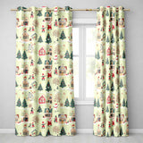 Vintage Christmas Village Snowman Santa Winter Scene Seamless Pattern  Readymade Eyelet Ring Top Thermal 100% Blackout Curtains