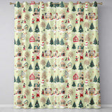 Vintage Christmas Village Snowman Santa Ice Skating Festive Winter Scene  Readymade Eyelet Ring Top Thermal 100% Blackout Curtains