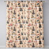 Vintage Winter Village Ice Skating Christmas Scene Seamless Pattern  Readymade Eyelet Ring Top Thermal 100% Blackout Curtains