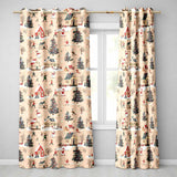 Vintage Winter Village Ice Skating Christmas Scene Seamless Pattern  Readymade Eyelet Ring Top Thermal 100% Blackout Curtains