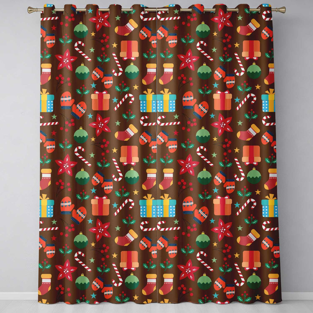 Christmas Mittens Baubles Candy Cane Floral Holiday Seamless Pattern  Readymade Eyelet Ring Top Thermal 100% Blackout Curtains