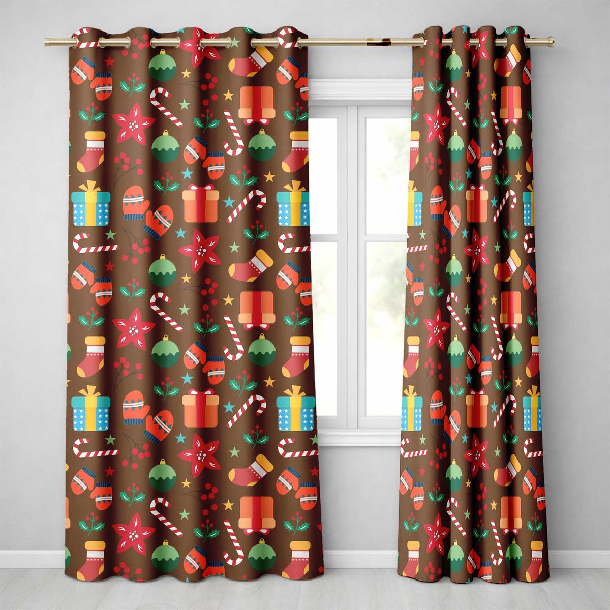 Christmas Mittens Baubles Candy Cane Floral Holiday Seamless Pattern  Readymade Eyelet Ring Top Thermal 100% Blackout Curtains