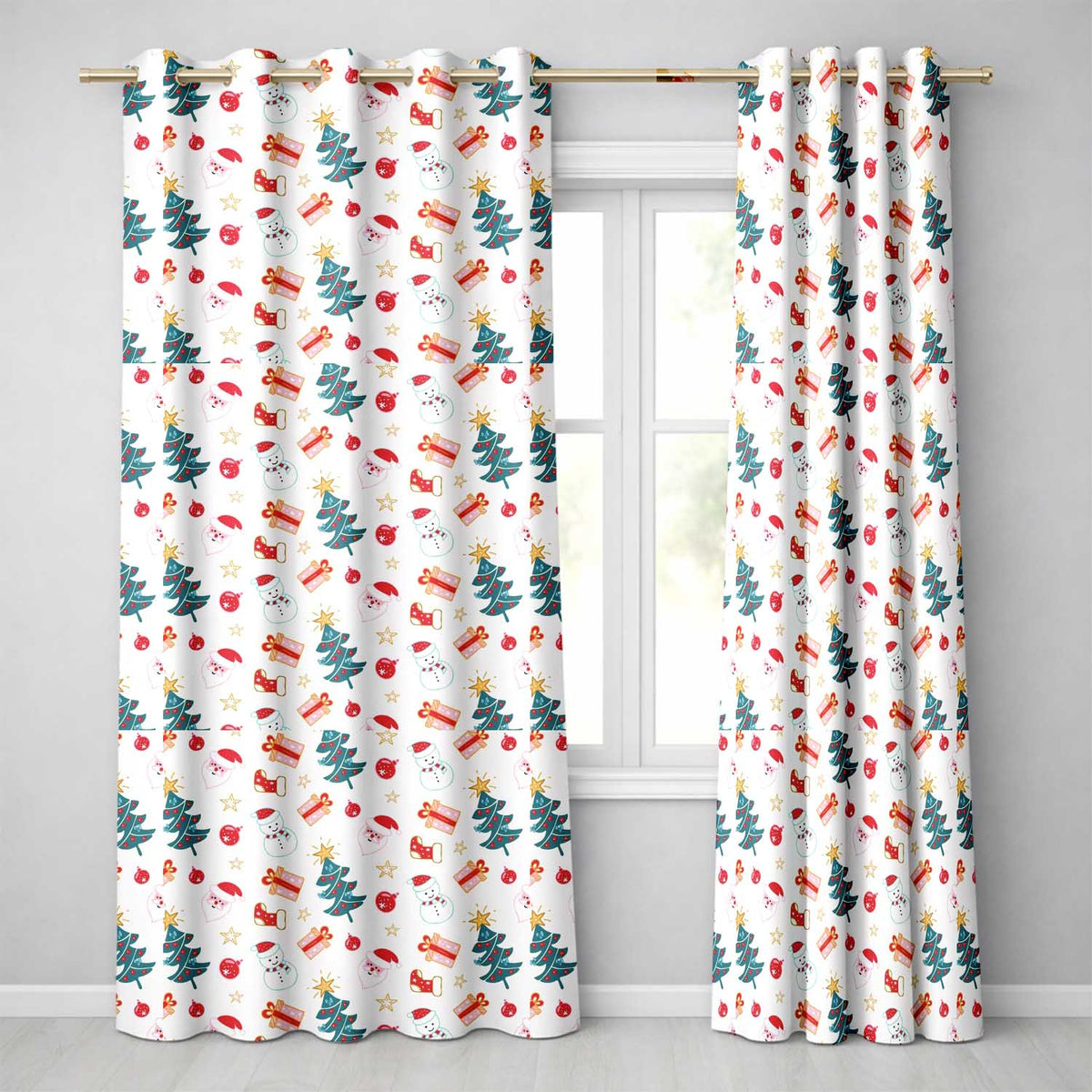 Cute Snowman Santa Tree Gifts Stars Holiday Seamless Pattern  Readymade Eyelet Ring Top Thermal 100% Blackout Curtains