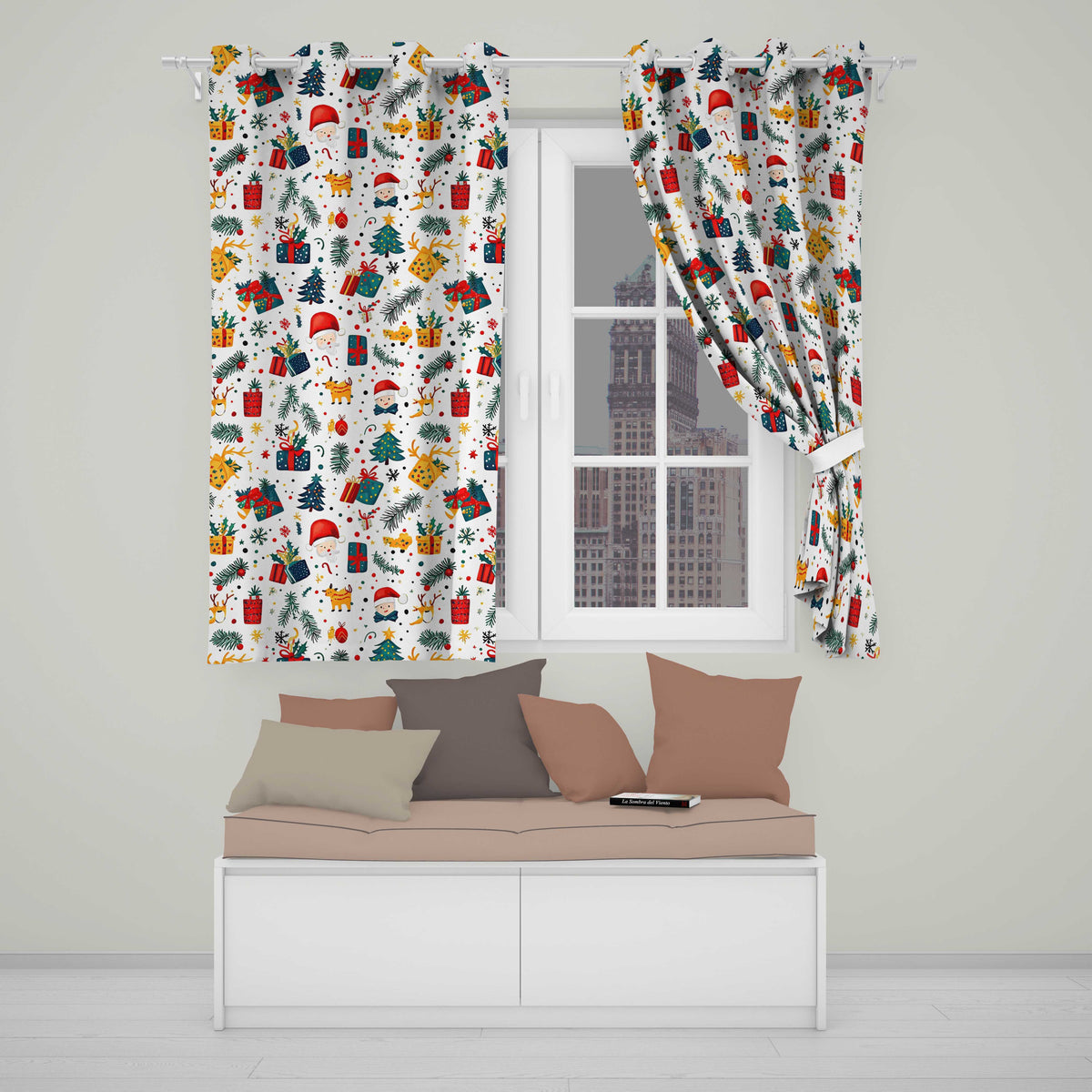 Cute Santa Reindeer Gifts Pine Branch Festive Seamless Pattern  Readymade Eyelet Ring Top Thermal 100% Blackout Curtains