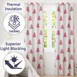 Minimal Pink Christmas Trees Snowflakes Seamless Pattern  Readymade Eyelet Ring Top Thermal 100% Blackout Curtains