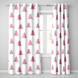 Minimal Pink Christmas Trees Snowflakes Seamless Pattern  Readymade Eyelet Ring Top Thermal 100% Blackout Curtains
