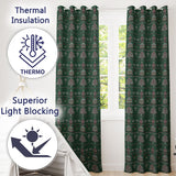 Green Christmas Ornament Tree Knitted Seamless Pattern  Readymade Eyelet Ring Top Thermal 100% Blackout Curtains
