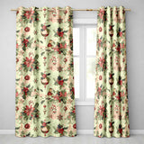 Vintage Christmas Floral Holly Ornament Festive Seamless Pattern  Readymade Eyelet Ring Top Thermal 100% Blackout Curtains