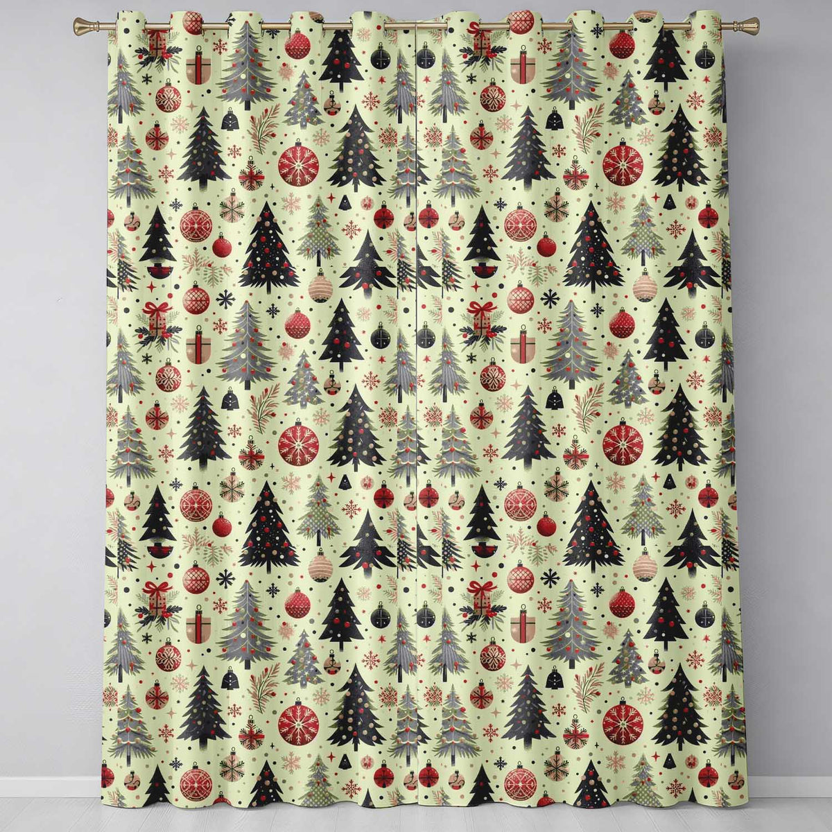 Modern Christmas Tree Ornament Snowflake Festive Seamless Pattern  Readymade Eyelet Ring Top Thermal 100% Blackout Curtains