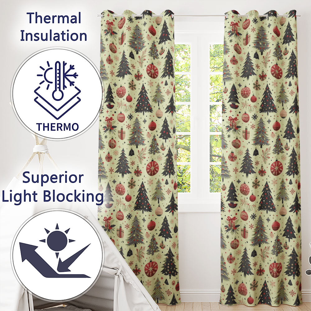 Modern Christmas Tree Ornament Snowflake Festive Seamless Pattern  Readymade Eyelet Ring Top Thermal 100% Blackout Curtains