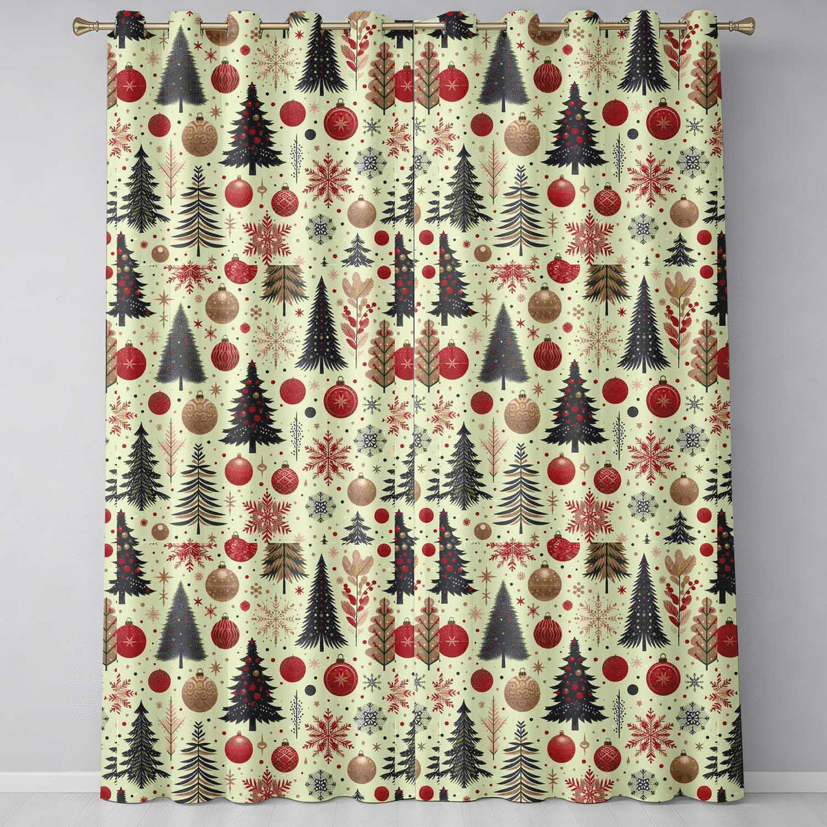 Elegant Christmas Tree Snowflake Bauble Festive Seamless Pattern  Readymade Eyelet Ring Top Thermal 100% Blackout Curtains