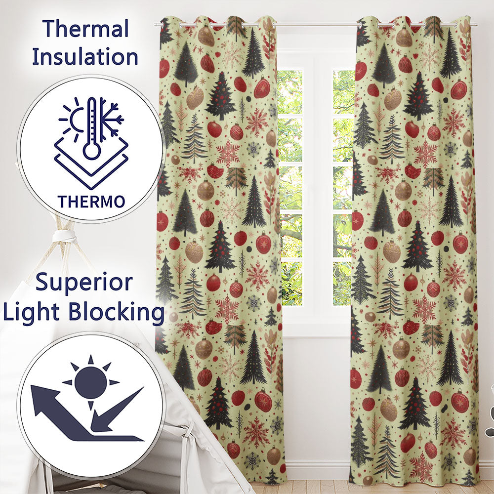 Elegant Christmas Tree Snowflake Bauble Festive Seamless Pattern  Readymade Eyelet Ring Top Thermal 100% Blackout Curtains