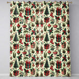 Christmas Holly Gift Tree Bell Festive Seamless Pattern  Readymade Eyelet Ring Top Thermal 100% Blackout Curtains