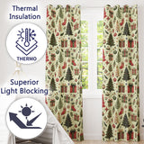 Christmas Tree Gift Stocking Ornament Holiday Seamless Pattern  Readymade Eyelet Ring Top Thermal 100% Blackout Curtains